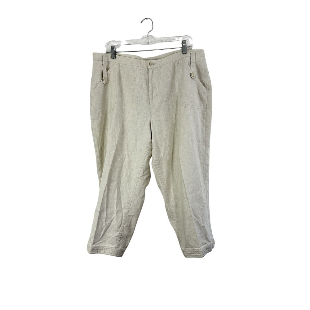 CJ‎ Banks Linen Blend Capri Pants Women's 16W Lightweight Beige Button Pockets